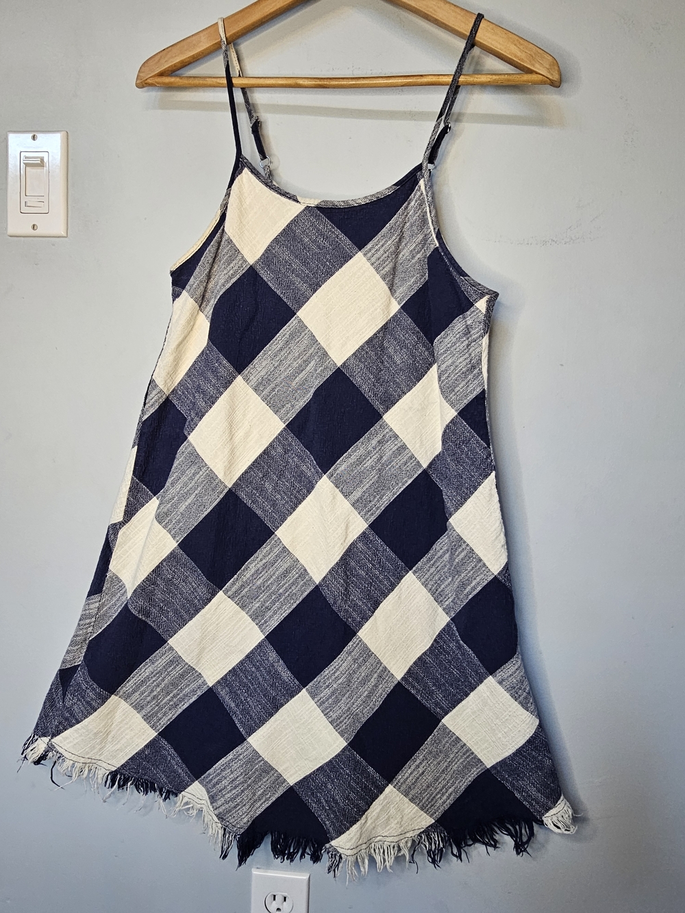 Universal Thread Navy Plaid Fringe Hem Mini Dress XS Keyhole Back